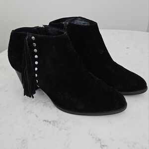 Vionic Black Suede Ankle Boots with Tassel Detail